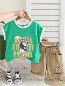 INCLUD Boys Printed Round Neck T-shirt With Shorts