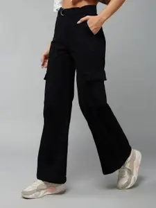 DOLCE CRUDO Women Wide Leg High-Rise Heavy Fade Stretchable Jeans