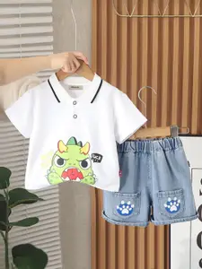 INCLUD Boys Cartoon Graphic Printed Polo Collar T-Shirt With Shorts
