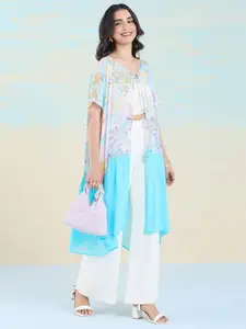 navyasa by liva Floral Printed Tie-Up Chiffon Longline Shrug