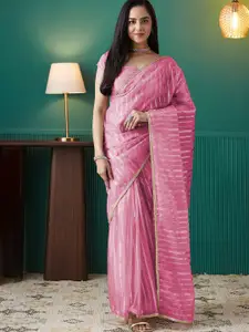 RACHNA Striped Embroidered Organza Designer Saree