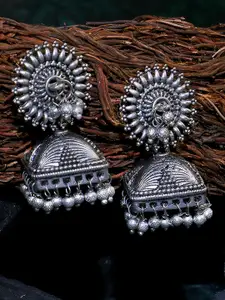 Sangria Silver-Plated Dome Shaped Oxidised Jhumkas