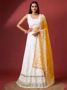 DIVASTRI Floral Embroidered Sequins Semi-Stitched Lehenga & Unstitched Blouse With Dupatta