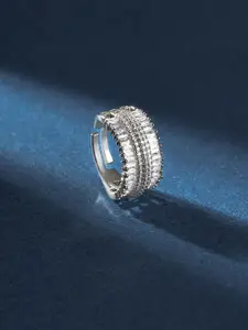 TEEJH Shashi Shine Silver Plated Cubic Zirconia Studded Finger Ring
