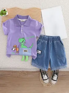 INCLUD Boys Graphic Printed Polo Collar T-Shirt With Shorts