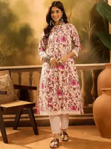 Sangria Floral Printed Pure Cotton Princess Cut A-Line kurta
