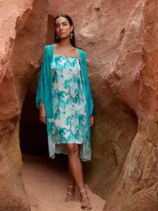 AND Women Floral Printed A-Line Knee Length Dress With Shrug