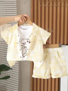 INCLUD Boys Dinosaur Printed Short Sleeves Shirt With T-Shirt & Shorts