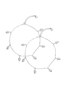 925 SILLER 925 Pure Silver Multiple Charm Anklets (Pack of 2)