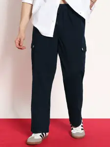 Urbano Fashion Men Navy Loose Baggy Fit Cargo Jogger Chino Pant with 6 Pockets Stretchable
