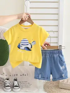 INCLUD Boys Graphic Printed Round Neck T-Shirt With Shorts