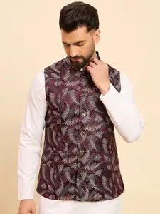 House of Pataudi Woven Design Mandarin Collar Nehru Jacket