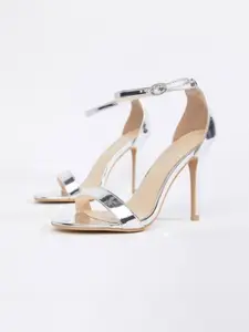 GLO GLAMP Women Siphon Silver Pencil Heels Sandals