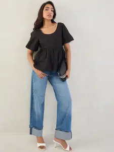 FEMMELLA Women Bishop Sleeves Cotton Empire Top