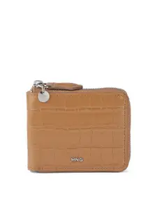 MANGO Women Croc Textured Zip Around Wallet