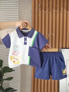 INCLUD Boys Cartoon Graphic Printed Polo Collar T-Shirt With Shorts