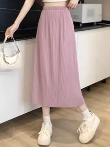 Outzidr Women Plisse Midi Skirt