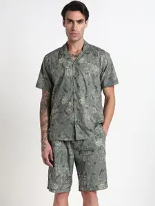 SHOWOFF Printed Cuban Collar Relaxed Fit Shirt With Shorts