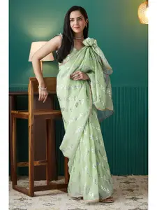 RACHNA Floral Embroidered Organza Designer Saree