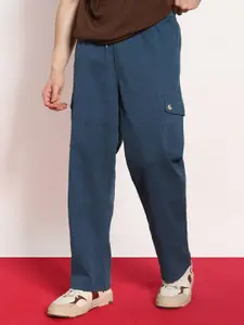 Urbano Fashion Men's Denim Blue Loose Baggy Fit Cargo Jogger