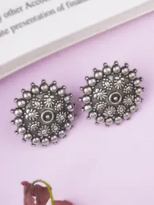 Sangria Silver-Plated Circular Floral Studs