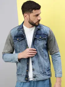 Kaali Peeli Men Washed Spread Collar Denim Jacket