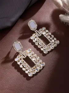 ASMITTA JEWELLERY Gold-Plated Kundan Studded Mirror Finish Geometric Shaped Drop Earrings