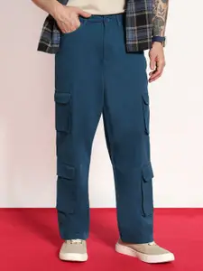 Urbano Fashion Men Denim Blue Stretchable Loose Fit Cargo Chino Pant with 8 Pockets