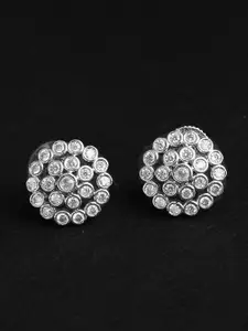 Sangria Rhodium-Plated Stones-Studded Floral Shaped Studs