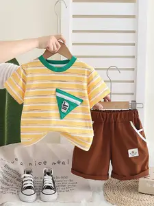 INCLUD Boys Striped Triangular Patch Pocket T-Shirt With Shorts