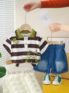 INCLUD Boys Striped Polo Collar T-shirt With Shorts