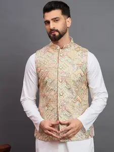 House of Pataudi Embroidered Mandarin Collar Nehru Jacket