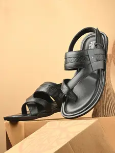 The Roadster Lifestyle Co. Men Black Leather Velcro Comfort Sandals