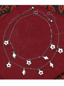 925 SILLER 925 Pure Silver Multiple Charm Anklets (Pack of 2)