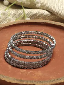 Biba Set Of 4 Silver-Plated Artificial Stones Studded Bangles