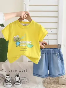 INCLUD Boys Frog Graphic Printed Round Neck T-Shirt With Shorts