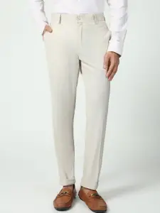 Blackberrys Men Textured Slim Fit Low-Rise Formal Trousers