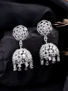 Silvermerc Designs Silver-Plated Dome Shaped American Diamond Jhumkas Earrings