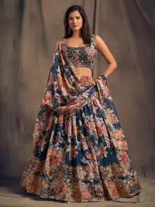 DIVASTRI Floral Printed Organza Semi-Stitched Lehenga & Unstitched Blouse With Dupatta