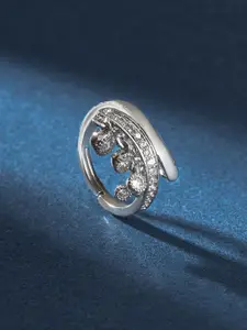 TEEJH Anaya Aura Silver Plated Cubic Zirconia Studded Finger Ring
