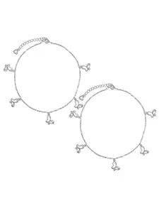 925 SILLER 925 Pure Silver Multiple Charm Anklets (Pack of 2)
