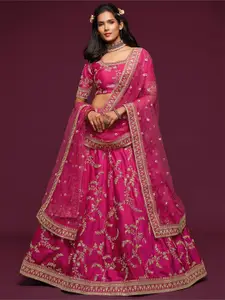 DIVASTRI Embroidered Thread Work Semi-Stitched Lehenga & Unstitched Blouse With Dupatta