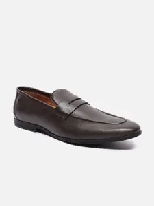 Van Heusen Men Brown Textured PU Slip-On Formal Shoes