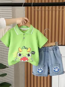 INCLUD Boys Printed Polo Collar T-shirt With Shorts