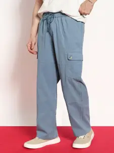 Urbano Fashion Men Steel Blue Baggy Fit Cargo Jogger Chino Pant with 6 Pockets Stretchable