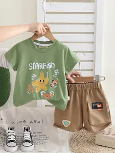 INCLUD Boys Printed Round Neck T-shirt With Shorts