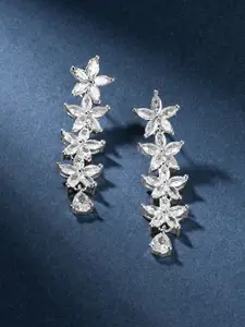 TEEJH Zivaah Silver Plated Floral Oxidised Drop Earrings