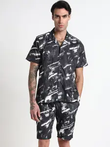 SHOWOFF Printed Relaxed Fit Shirt Collar Shirt With Shorts
