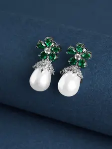 TEEJH Silver Contemporary Silver-Plated Oxidised Drop Earrings