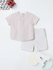 max Boys Striped Band Collar Pure Cotton Shirt With Shorts